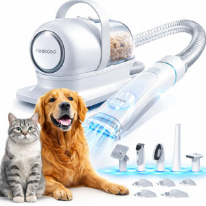 P1 Pro Pet Grooming Kit & Vacuum Suction 99% Pet Hair, Professional Clippers with 5 Proven Grooming Tools for Dog and Cat