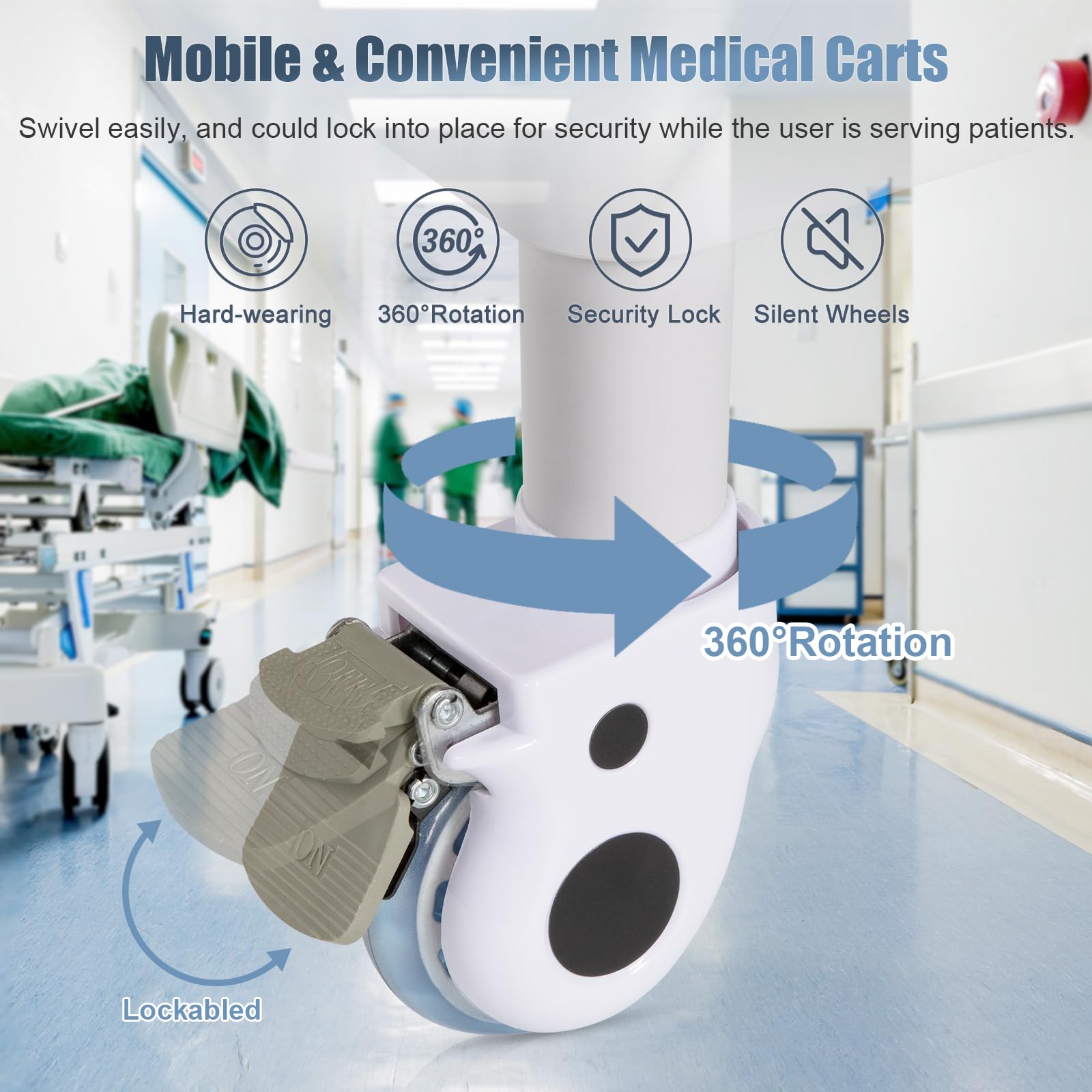Mobile Medical Carts 3 Tier Professional Utility Cart 330 LBS Max Load Rolling Crash Cart Ultrasound Trolley with Wheels Drawers Dirt Bucket Sharps Box Storage Basket for Hospital Dental Clinic Home