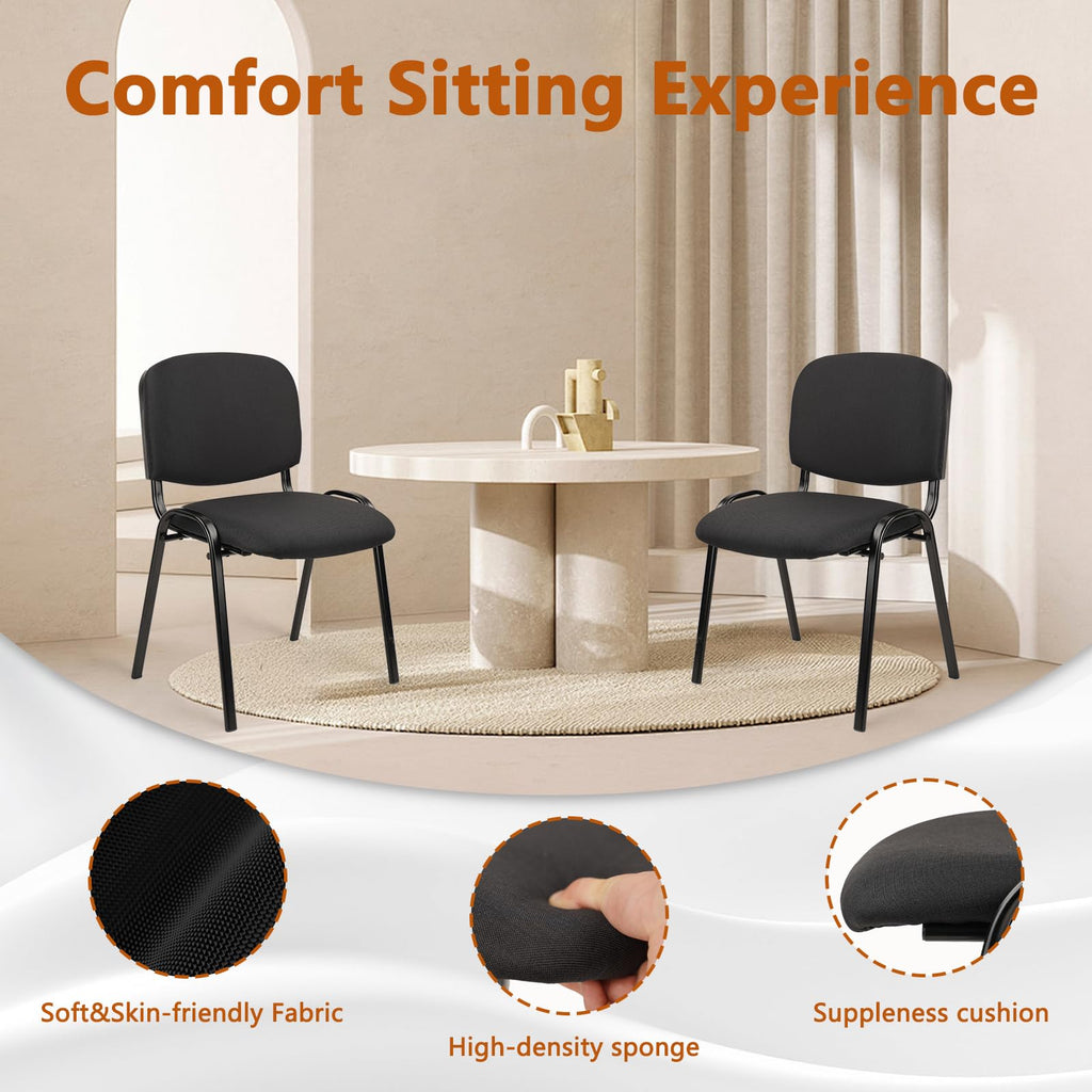 Set of 10 Pack Stackable Waiting Room Chair Fabric Black Reception Chairs Metal with Thickened Seat Back Cushion for Waiting Conference Room Guest Chairs (10 Pack)