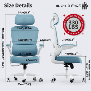 Office Chair Ergonomic Desk Chair, 330 LBS Home Mesh Office Desk Chairs with Wheels, Comfortable Gaming Chairs (Sky Blue)