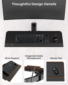 Compact Wall Mount Keyboard Tray, Sit Stand 26 Inch Keyboard and Mouse Wall Mount with Spring Arm, Height Adjustable Ergonomic Typing Platform with Anti-Slip & Wrist Pad, Holds up to 19.8 lbs