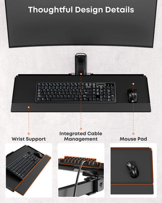 Compact Wall Mount Keyboard Tray, Sit Stand 26 Inch Keyboard and Mouse Wall Mount with Spring Arm, Height Adjustable Ergonomic Typing Platform with Anti-Slip & Wrist Pad, Holds up to 19.8 lbs