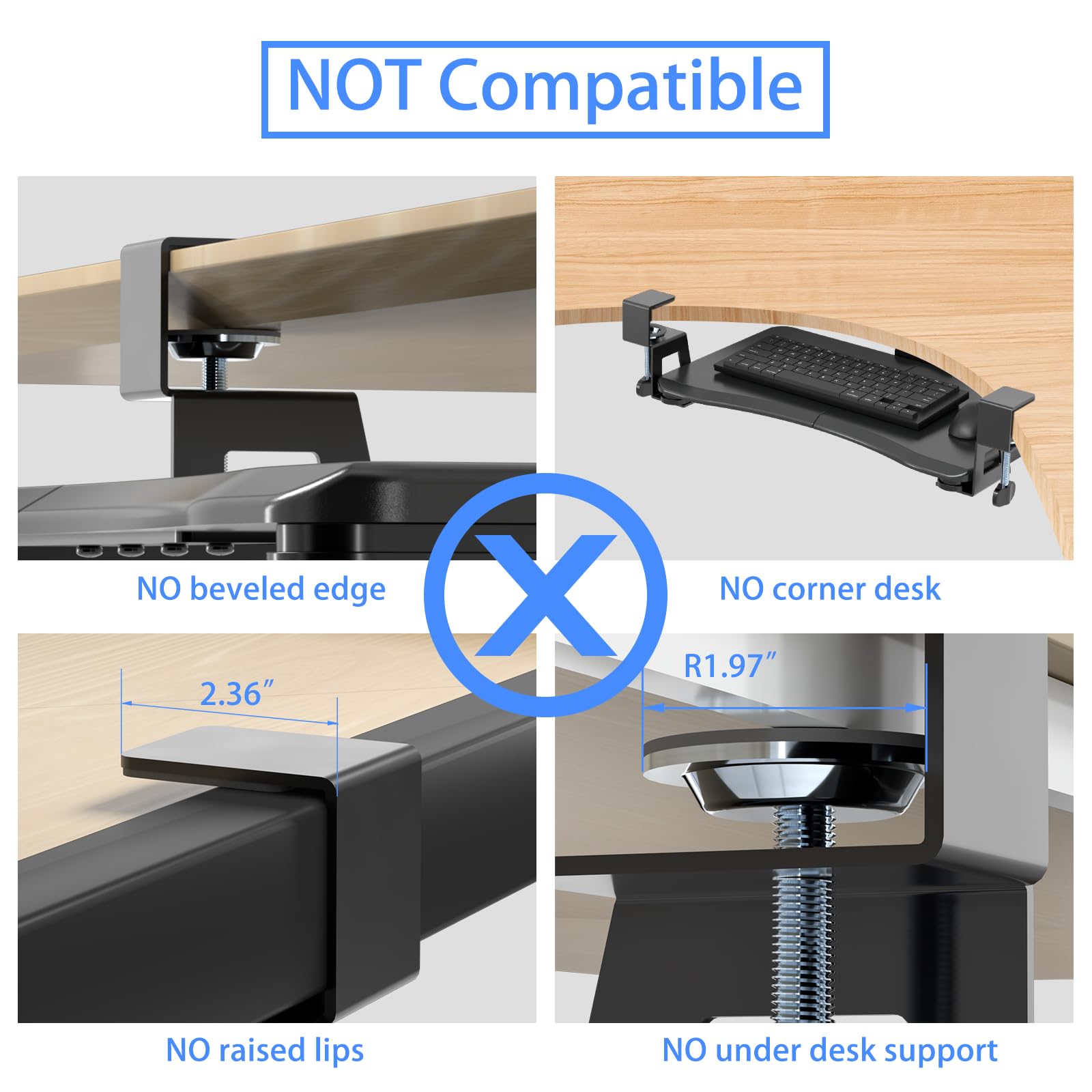 Small Keyboard Tray Under Desk Pull Out with C Clamp Mount, Computer Keyboard & Mouse Tray, 20 (24.2 Including Clamps) x 11.8 inch Slide-Out Platform Computer Drawer for Typing, Black, DSF1S