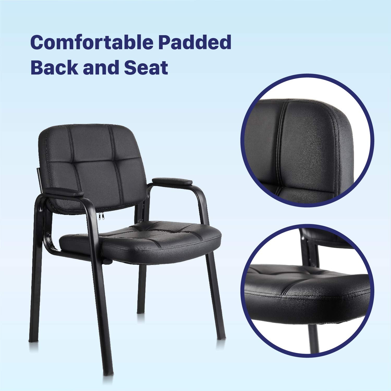 Classic Reception Chair with Padded Armrests and Sturdy Steel Frame, Ergonomic Guest Chair for Office Conference Waiting Meeting Room, Black (4 Pack)