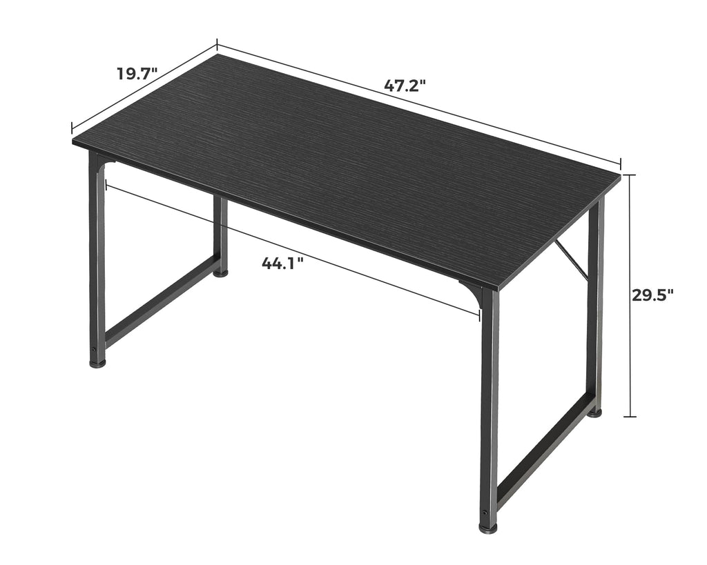 48 Inch Office & Gaming Desk with Storage, Modern Simple Design, Large Legroom, Black Metal Frame