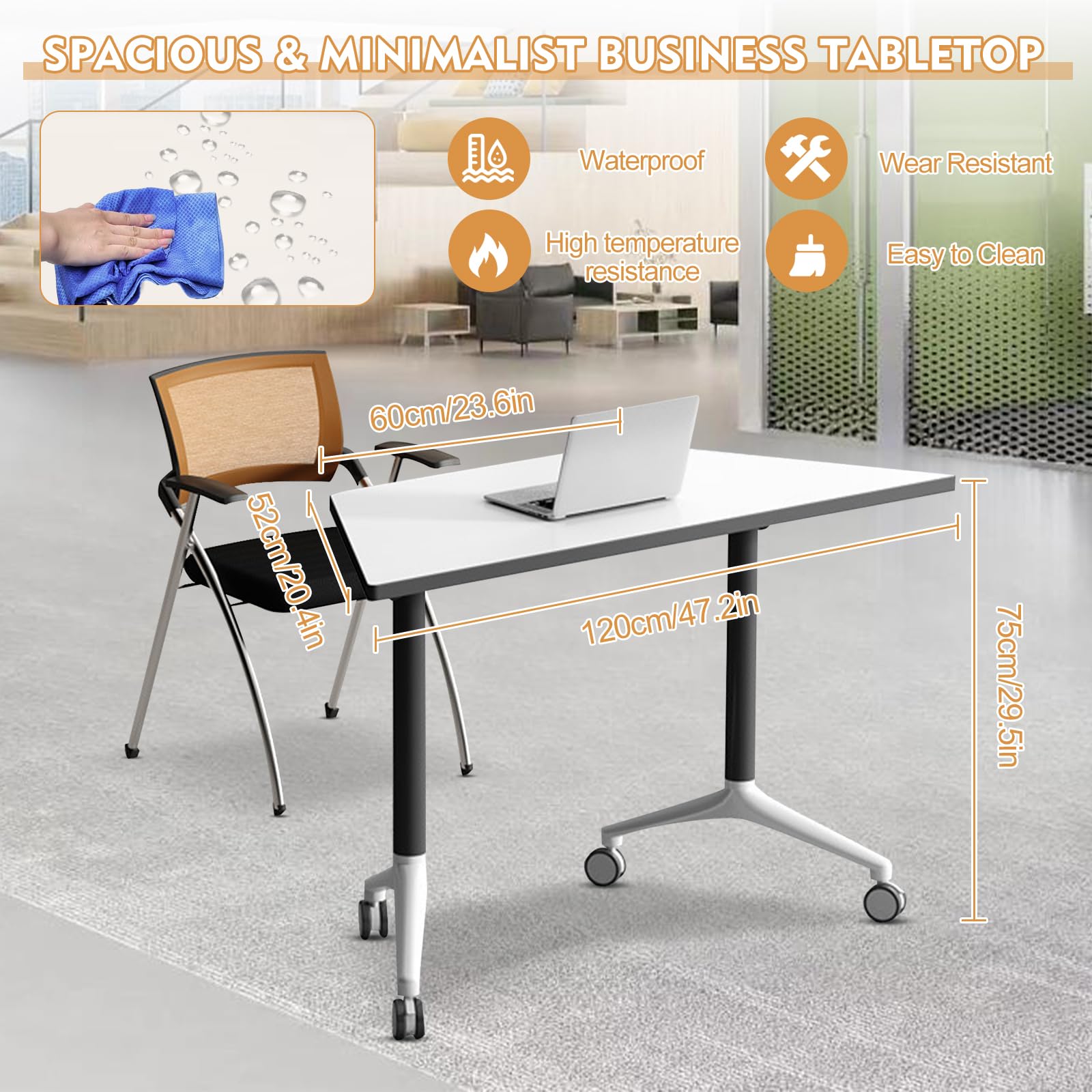 6 Pack Folding Conference Table On Wheels, 4FT Office Conference Room Tables Modular Meeting Table Trapezoid Conference Training Table for Office Classroom Meeting (6PACK)