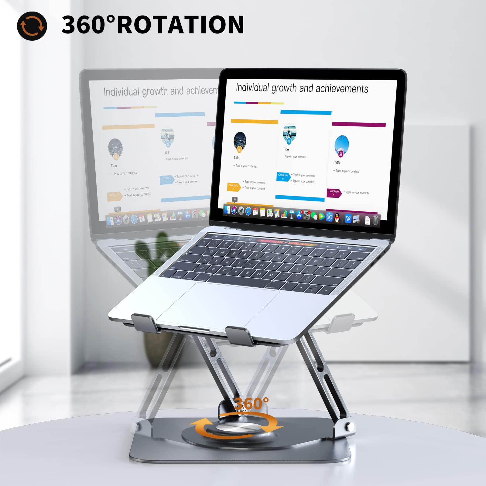 Laptop Stand for Desk, Adjustable Computer Stand with 360° Rotating Base, Ergonomic Laptop Riser for Collaborative Work, Foldable & Portable Laptop Stand, fits for All 10-16