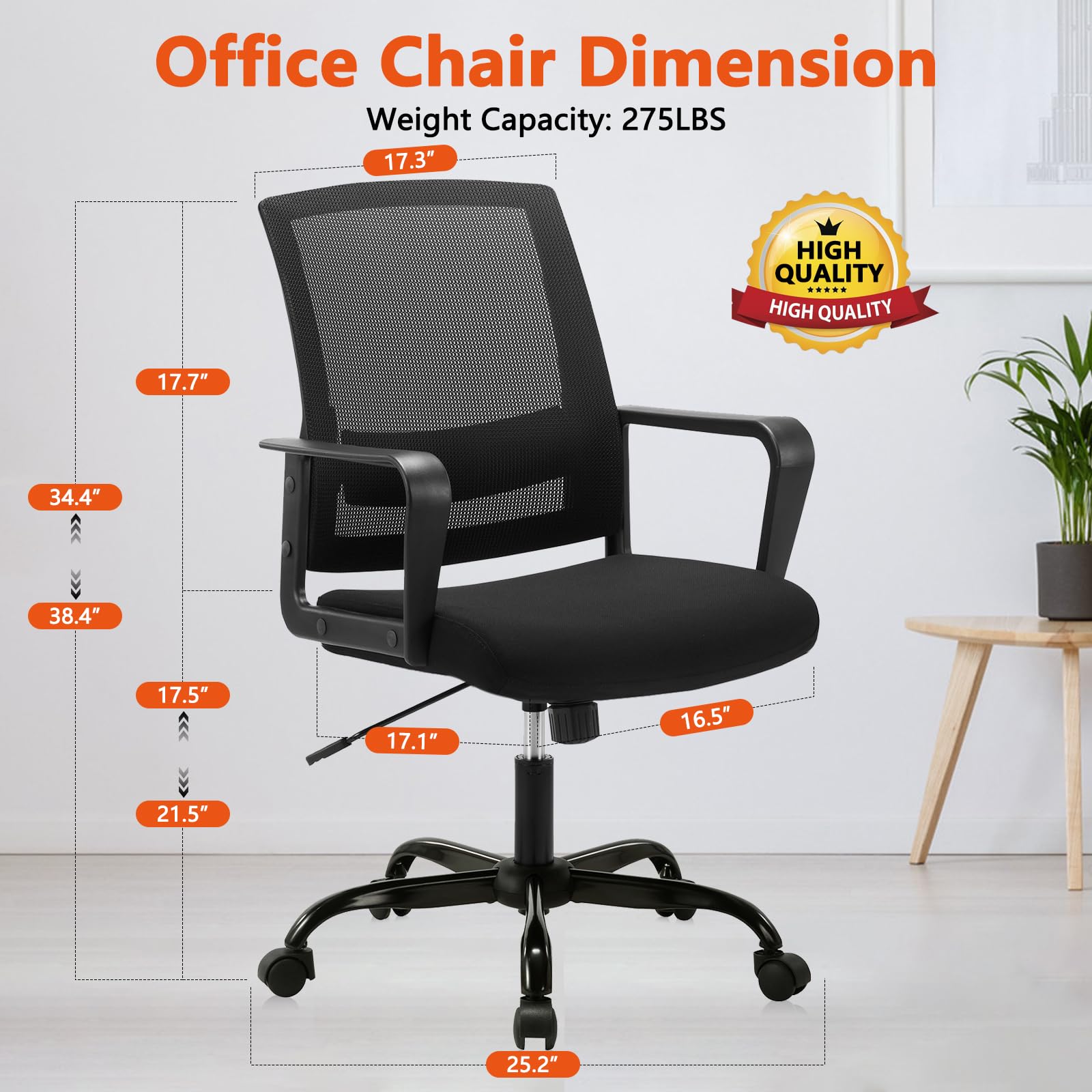 Ergonomic Rolling Mesh Desk Chair with Executive Lumbar Support and Adjustable Swivel Design for Home Office Computer Black 4 Pack
