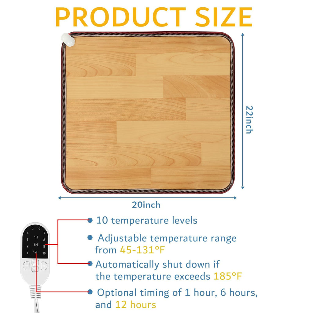 PVC 110V Heated Floor Mat Heater for Foot Warmer Under Desk 22 x 20 Inch Electric Heating Pad Energy Saving Carpet Pad Indoor Floor Heated Rug for Home Office Bathroom House Brown