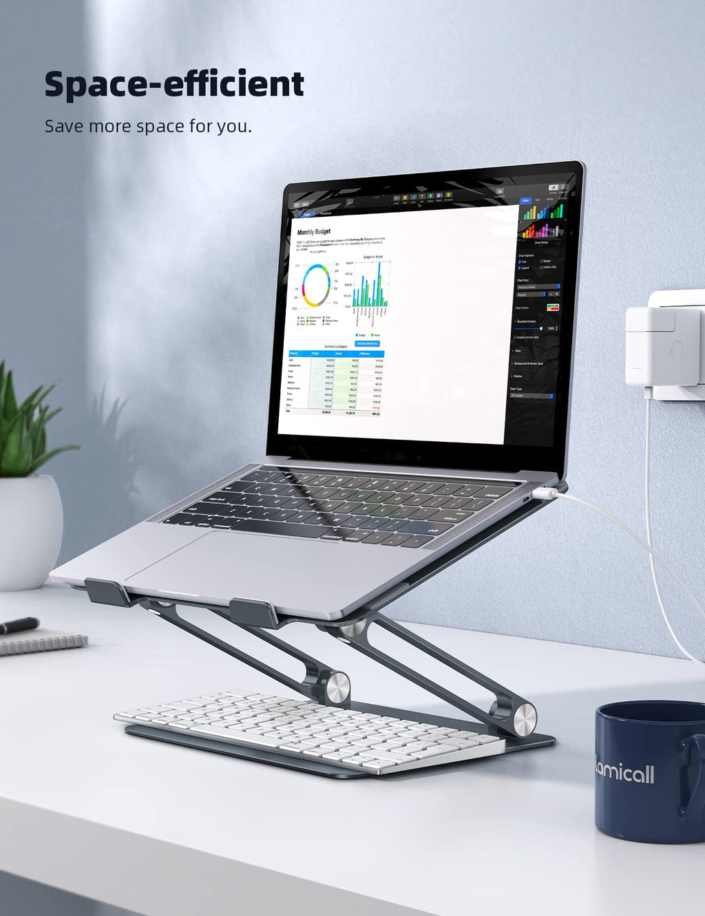 Adjustable Laptop Stand, Portable Laptop Riser, Aluminum Laptop Stand for Desk Foldable, Ergonomic Computer Notebook Stand Holder for MacBook Air Pro, Dell XPS, HP (10-17.3'') - Grey