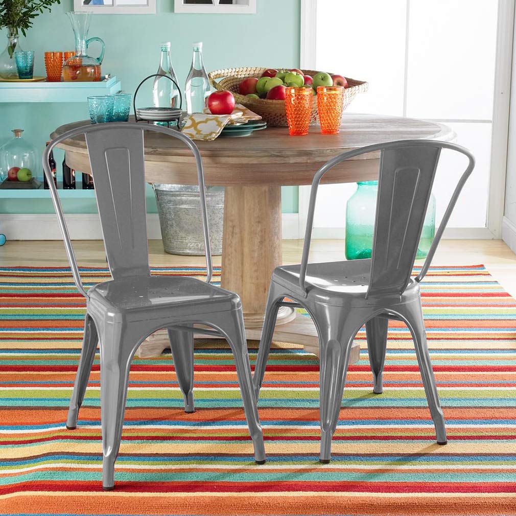 Dining Chairs Set of 4 - Indoor/Outdoor, Metal, 18 Inch Seat Height, 330LBS Weight Capacity, Stackable, Restaurant & Bar Chairs