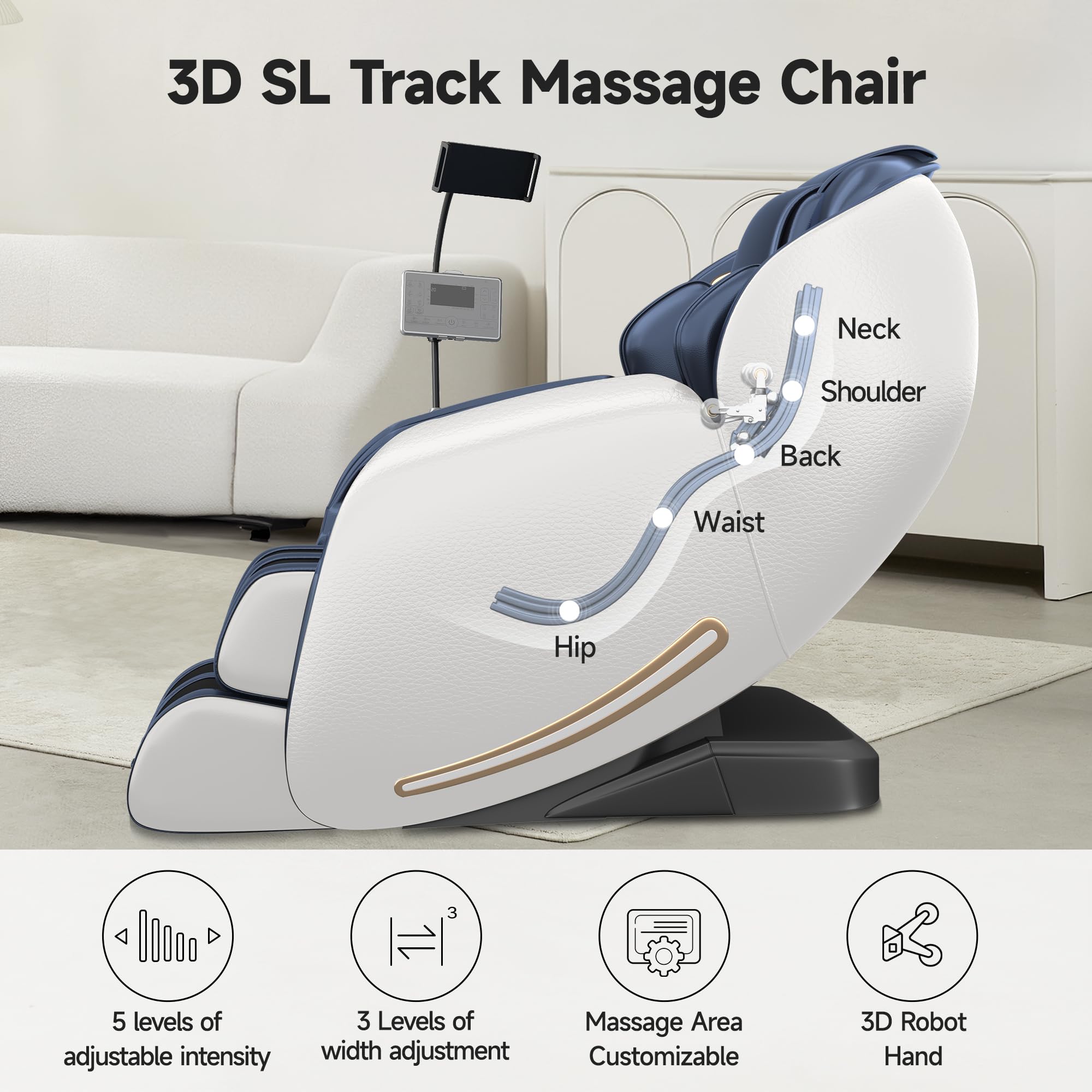 2026 Massage Chair Full Body, Zero Gravity SL-Track Massage Recliner with Added Phone Controller and Holder, Pause Button,Upgraded LCD Screen，APP Control and Child Lock, Favor-06, Blue