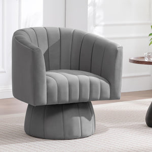 Swivel Accent Barrel Chair, Cute Comfy Small Round 360° Arm Chair. Velvet Sofa Club Reading Chair for Living Room Bedroom Office Grey