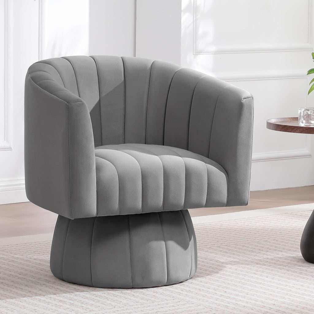 Swivel Accent Barrel Chair Set of 2, Cute Comfy Small Round 360° Arm Chair, Velvet Sofa Club Reading Chair for Living Room Bedroom Office Grey