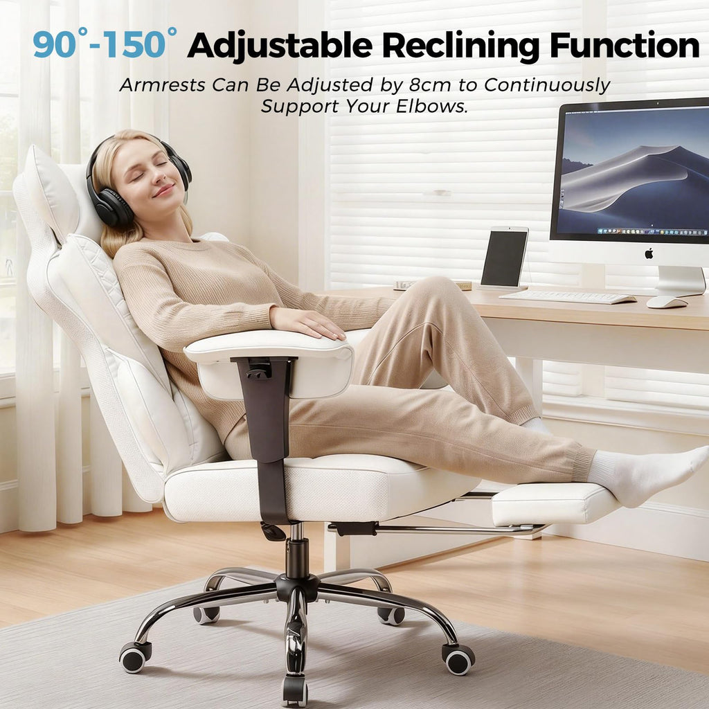 Desk Office Chair Big and Tall Office Chairs Ergonomic Gaming Chairs with Wide Seat Leather High Back Chair with Foot Rest Adjustable Armrests Pocket Spring Lumbar Support