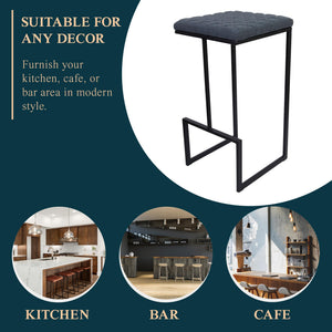Counter Height Bar Stools, Modern Industrial Backless Counter Stools for Kitchen Island, Dining Counter & Home Bar, Faux Leather Upholstered Seats with Metal Frame, Set of 2, Blue