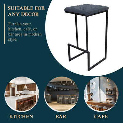 Counter Height Bar Stools, Modern Industrial Backless Counter Stools for Kitchen Island, Dining Counter & Home Bar, Faux Leather Upholstered Seats with Metal Frame, Set of 2, Blue