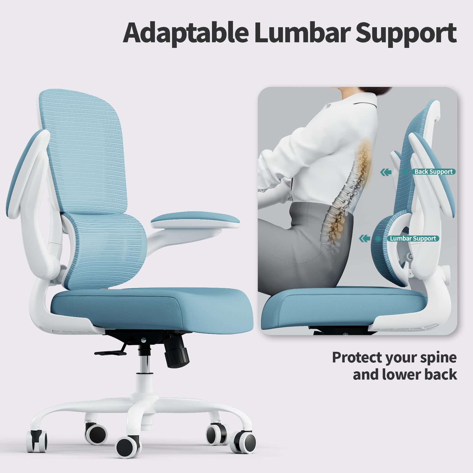 Office Chair - Ergonomic Desk Chair with Adjustable Lumbar Support, Mesh Computer Chair, Executive Chairs for Home Office Comfortable Lumbar Support,Sky Blue