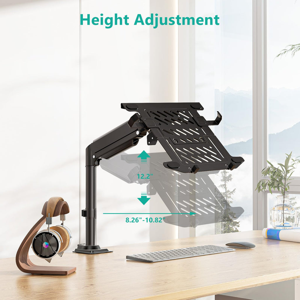 Laptop Desk Mount for 15.6 inch Notebook, Fully Adjustable Single Monitor Arm with Laptop Holder for 32 inch Screen, Laptops Stand with Ventilated Tray, Up to 22 Lbs, (GSDM00LP), Black