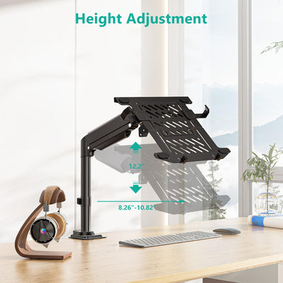 Laptop Desk Mount for 15.6 inch Notebook, Fully Adjustable Single Monitor Arm with Laptop Holder for 32 inch Screen, Laptops Stand with Ventilated Tray, Up to 22 Lbs, (GSDM00LP), Black