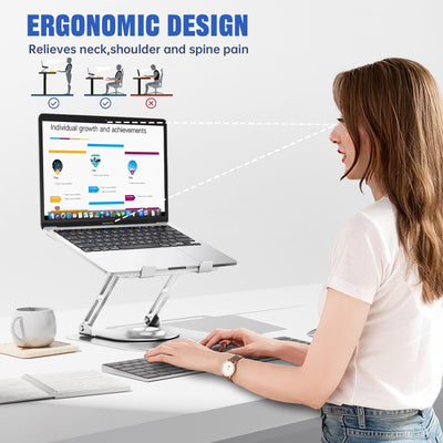 Laptop Stand for Desk, Adjustable Computer Stand with 360° Rotating Base, Ergonomic Laptop Riser for Collaborative Work, Foldable & Portable Laptop Stand, fits for All 10-16