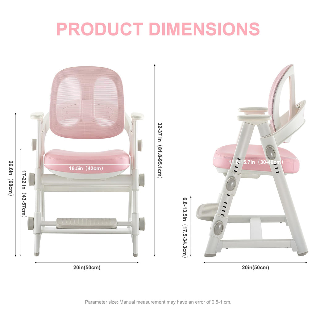 Ergonomic Kids' Study Chair, Height Adjustable Kids Desk Chair for Boys Girls,Comfortable for Teenagers Playing, Drawing, Ideal Gift for Children,Students（Pink）