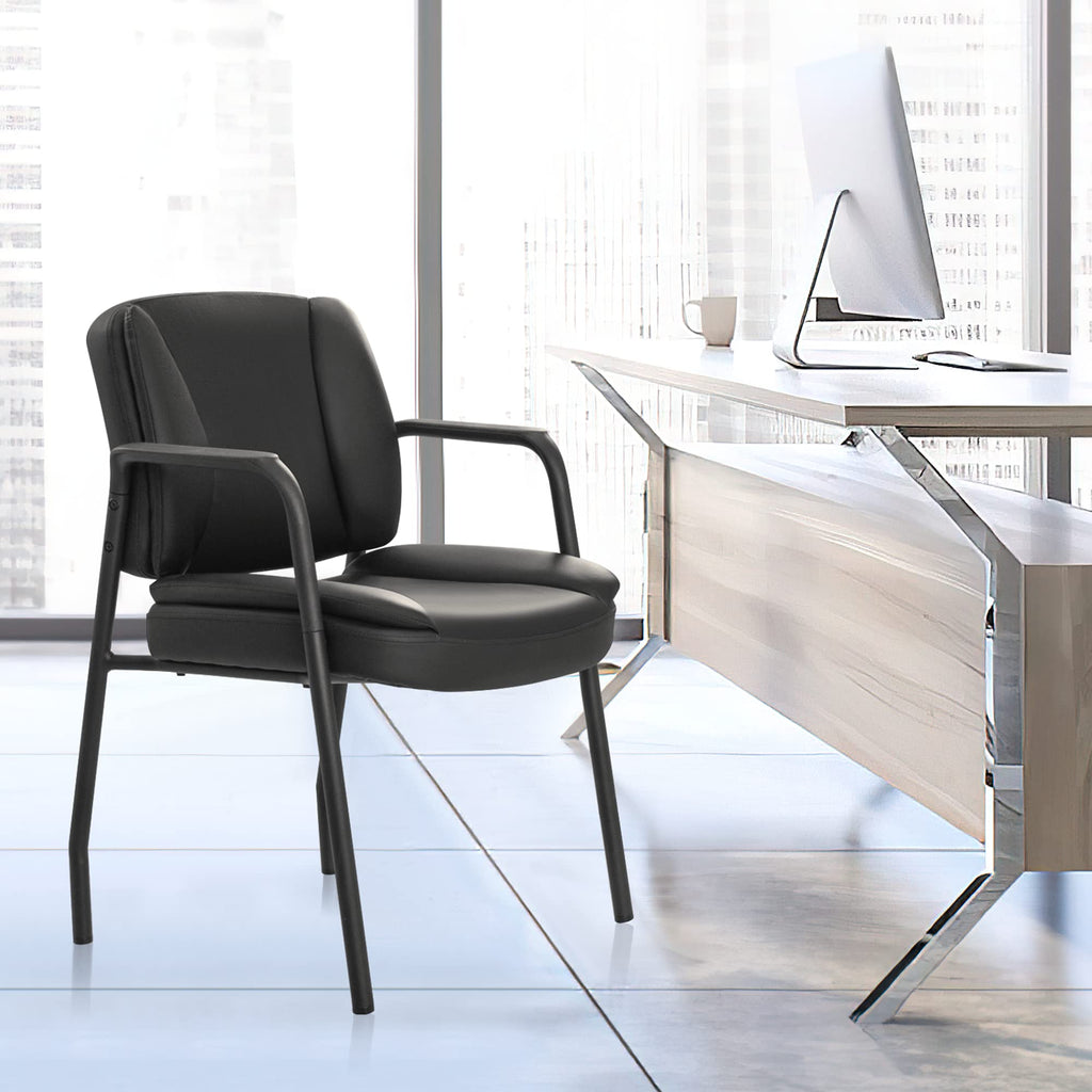 Office Guest Chair Waiting Room Reception Chairs Set of 2, PU Leather Executive Desk Chair with Padded Armrests for Meeting Conference (Black)