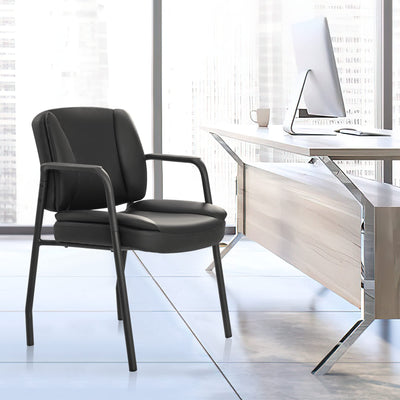 Office Guest Chair Waiting Room Reception Chairs Set of 2, PU Leather Executive Desk Chair with Padded Armrests for Meeting Conference (Black)
