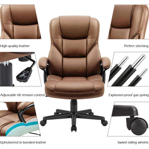 Office Executive Chair High Back Adjustable Managerial Home Desk Chair, Swivel Computer PU Leather Chair with Lumbar Support (2, Light Brown)