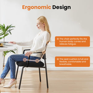 2 Pack Black, Mesh Back Stacking Arm Chairs, Upholstered Fabric Stacking Chairs, Sturdy Metal Office Chairs, Easy to Use and Store, Outdoor and Indoor, for Home, School, Party, Church,