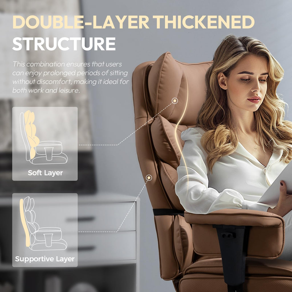 Big & Tall Office Chair | Brown Pocket Spring Cushion High Back Executive Chair with Lumbar Support & 135° Recline
