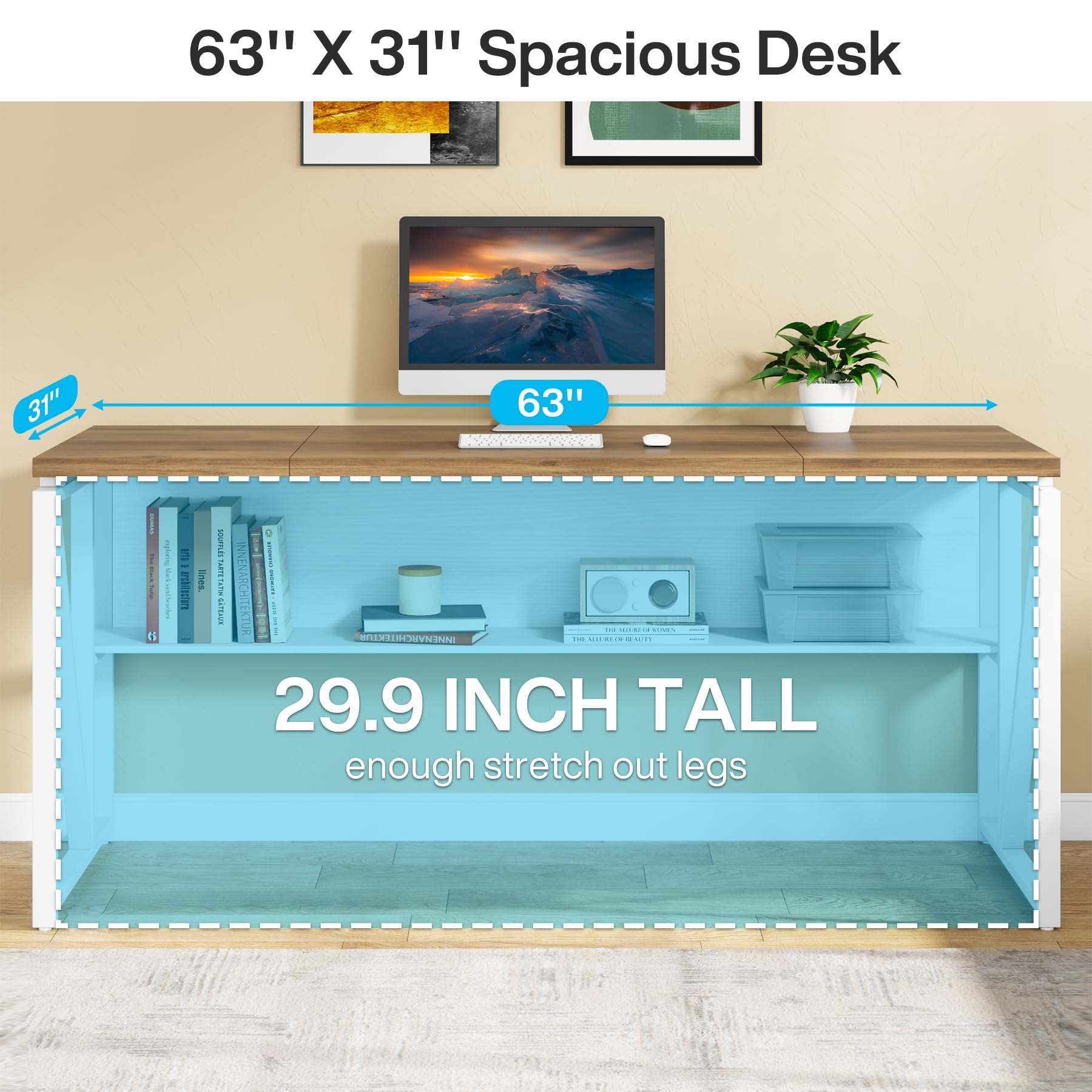 L Shaped Desk with Drawer,63" Executive Computer Desk and lateral File Cabinet, 2 Piece Home Office Furniture for Hanging File, Cabinet with Doors (Walnut, 63-inches)