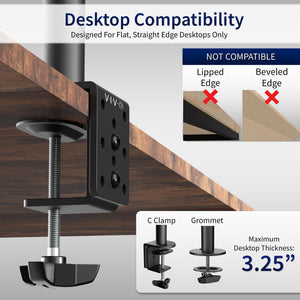 Single 13 to 38 inch Ultrawide Monitor Arm Desk Mount, Regular Screens up to 32 inches, 22 lbs capacity, Fully Adjustable Stand with C-Clamp and Grommet Base, Black, STAND-V001