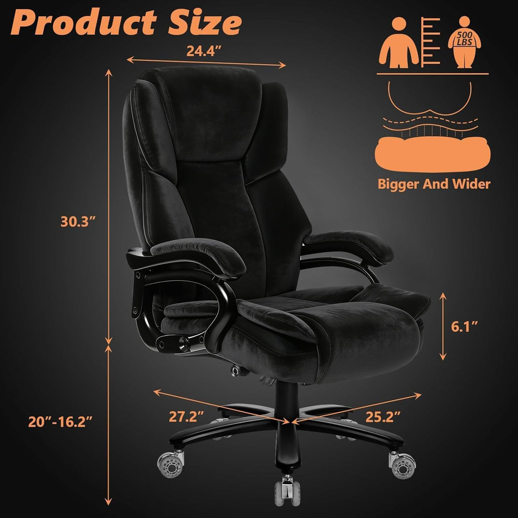 500lbs Fabric Big and Tall Office Chair,500lbs Heavy Duty Office Chair for Heavy People, High Back Executive Computer Chair with Adjustable Lumbar Support, Dual Rubber Wheel