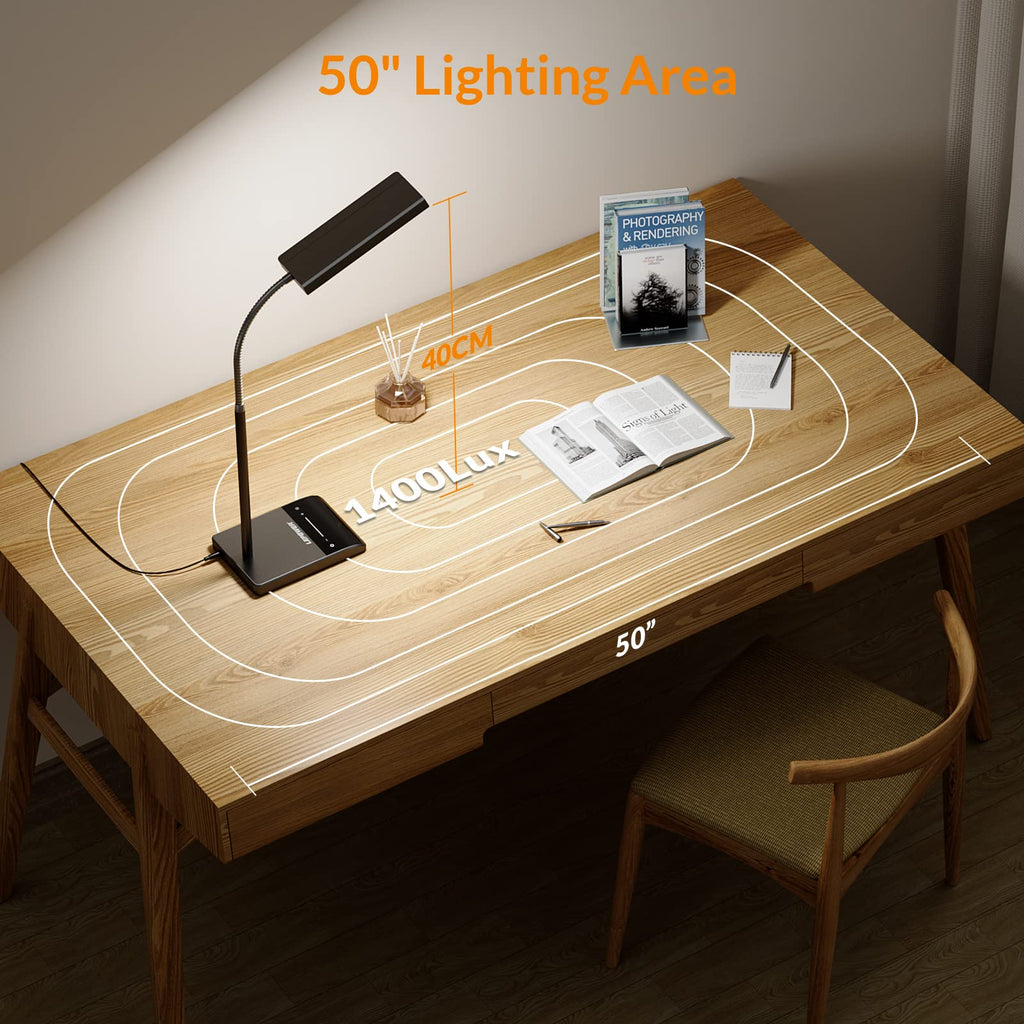 Desk Lamp, 800LM LED for Home Office, 12W Reading for Desk, Eye-Caring Light, Touch Table Gooseneck Lamp, 50 Lighting Modes, Bright for Bedroom, Study (Black)