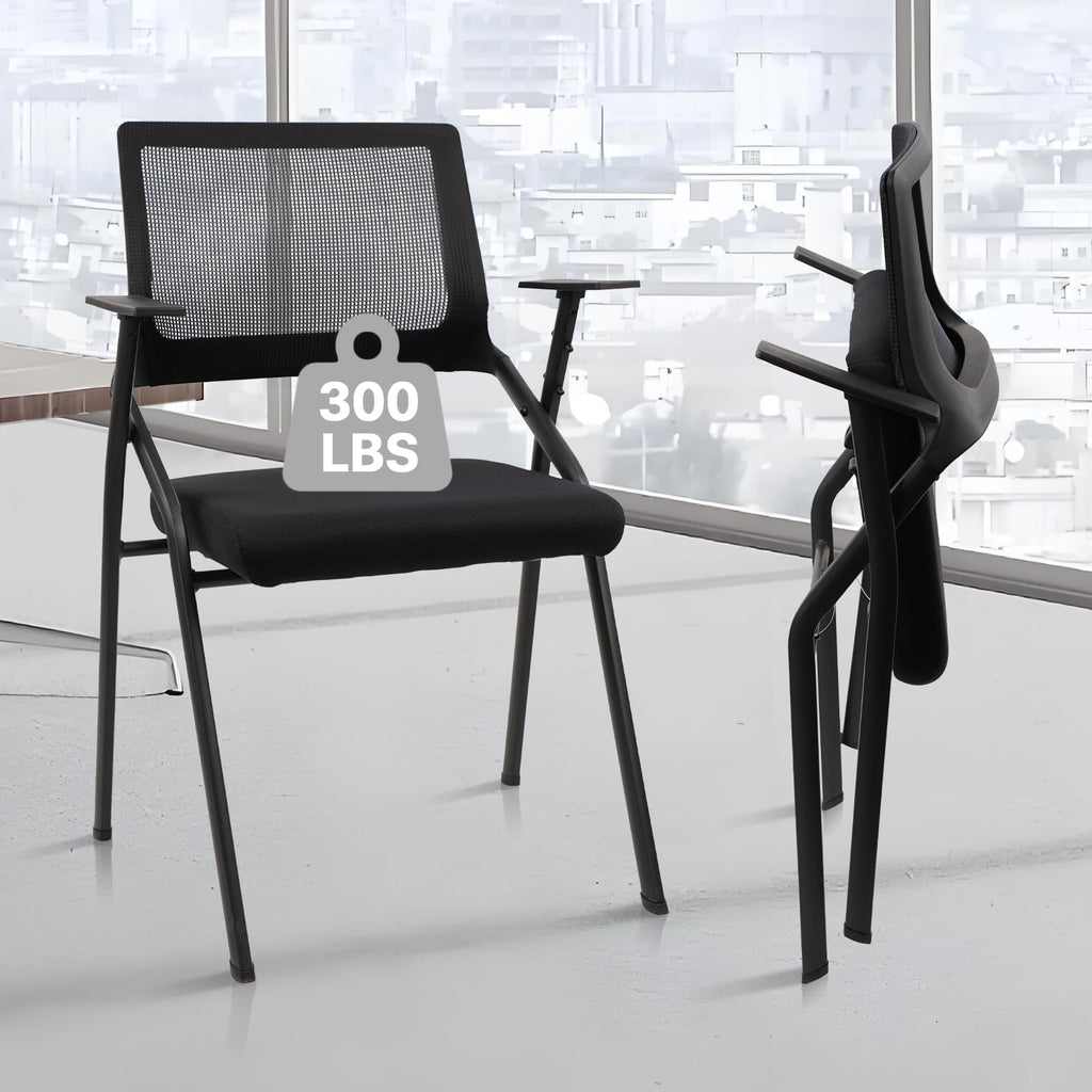Black (2pk), Stackable & Foldable Office Chairs with Ergonomic Lumbar Support and Thickened Seat Cushion, Folding Mesh Fabric Reception Guest Chair for School Church Lobby Conference Room