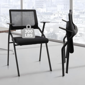 Black (2pk), Stackable & Foldable Office Chairs with Ergonomic Lumbar Support and Thickened Seat Cushion, Folding Mesh Fabric Reception Guest Chair for School Church Lobby Conference Room