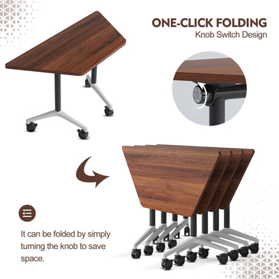 6 Pack Folding Conference Tables with Wheels, 4FT Modern Walnut Modular Conference Room Table Mobile Trapezoid Foldable Training Table for Office Classroom Meeting (6PACK)