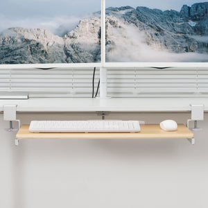 Large Clamp-on Computer Keyboard and Mouse Under Desk Slider Tray, 27 x 11 inch Pull Out Platform Drawer, Light Wood, MOUNT-KB05A