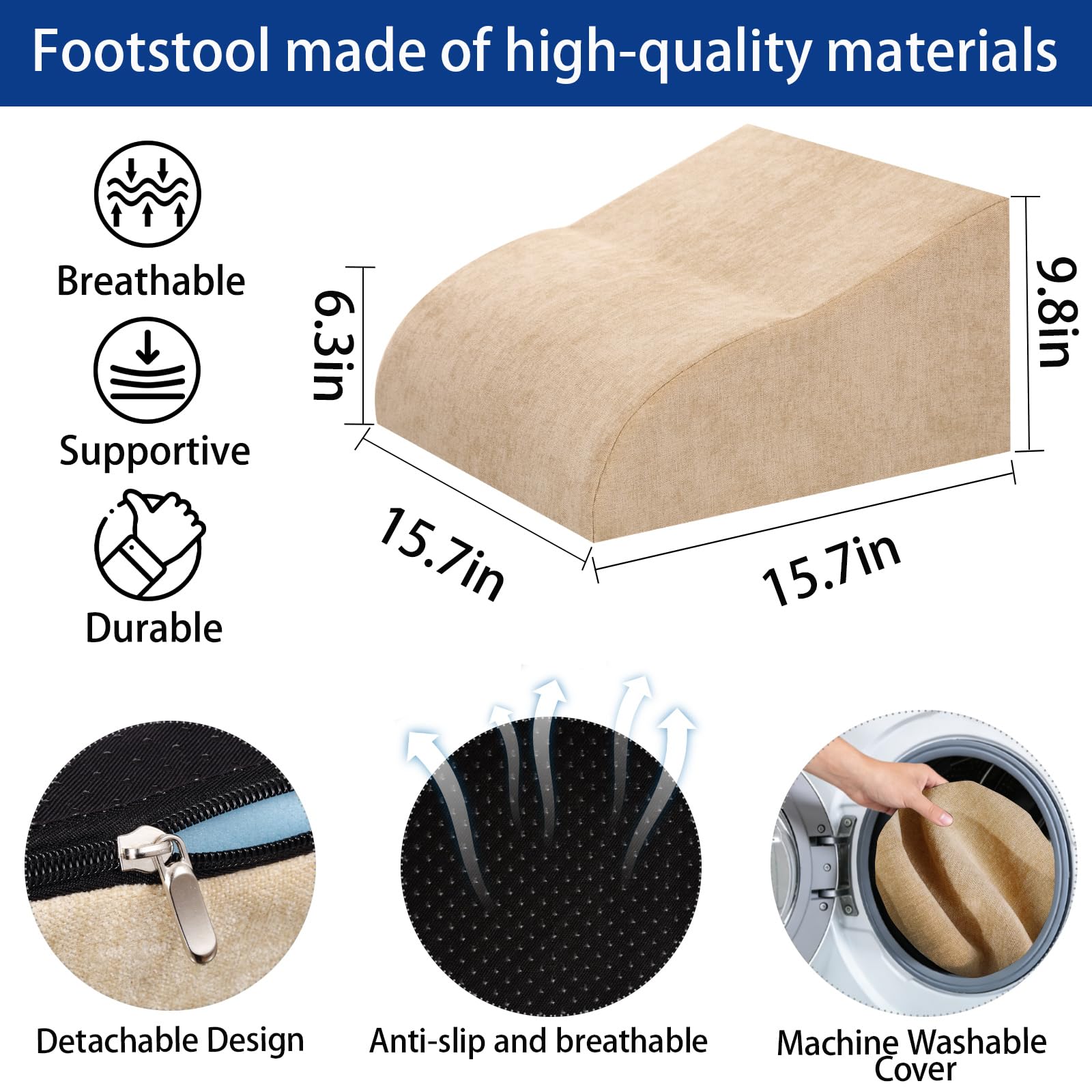 Foot Rest for Under Desk at Work, Ergonomic Under Desk Footrest with Washable Cover for Office, Home & Gaming Leg Elevation Pillow Beige