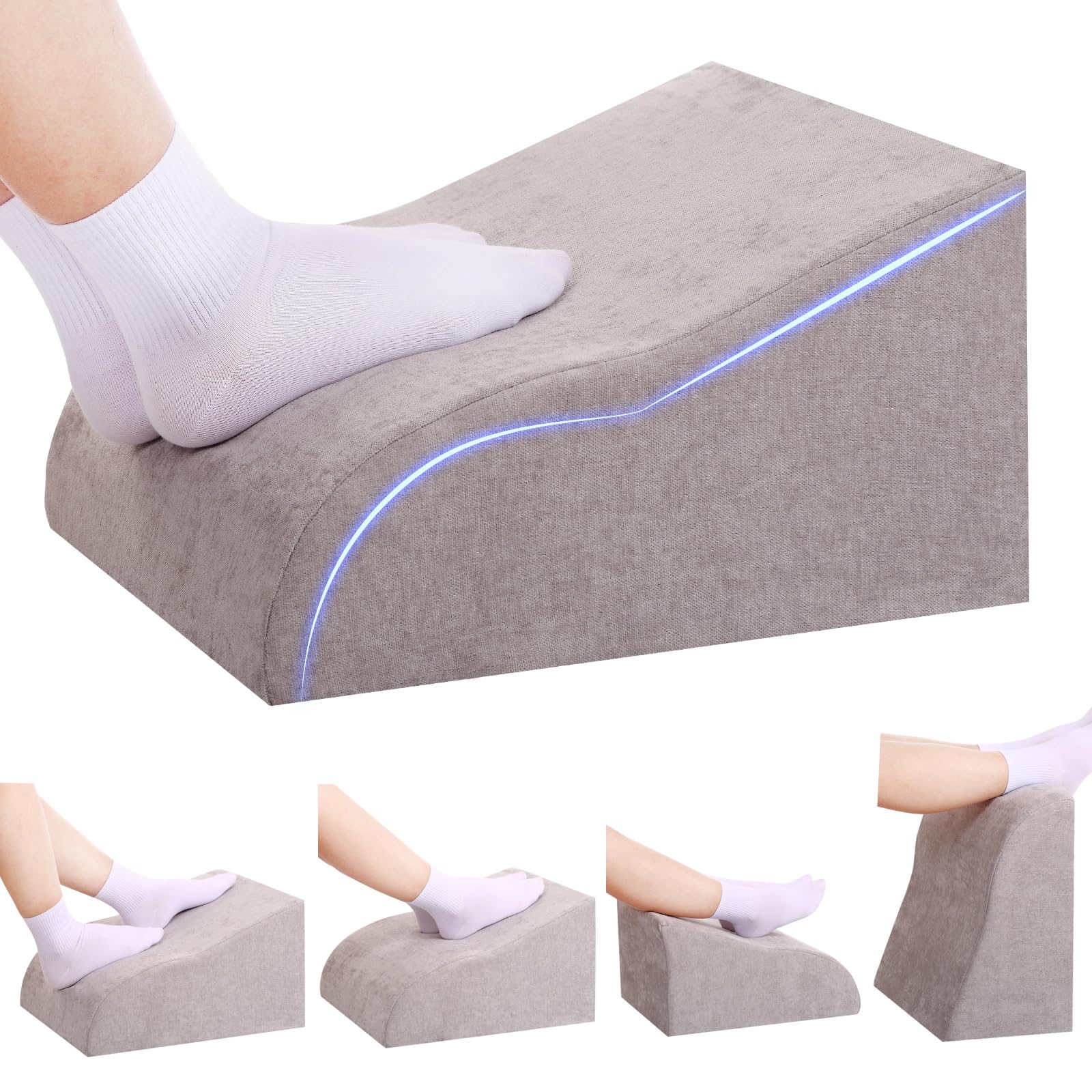 Foot Rest for Under Desk at Work, Ergonomic Under Desk Footrest with Washable Cover for Office, Home & Gaming Leg Elevation Pillow Light Gray