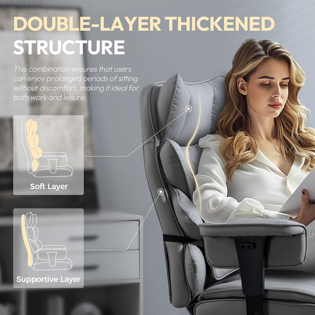 Big and Tall Office Chair with Pocket Spring Cushion,High Back Computer Gaming Chairs with Adjustable Armrests and Lumbar Support,Executive Desk Chairs with Footrest(PU Leather,Grey)