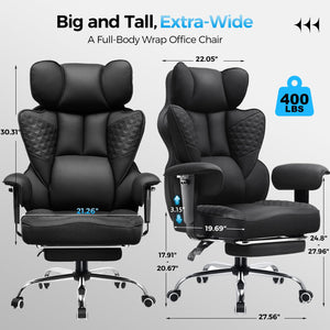 Big and Tall Office Chair Heavy Duty Wide Ergonomic Fabric Deluxe Embossing Designed Gaming Chair with Foot Rest,150°Reclining Adjustable Armrests Pocket Spring Back Support and Pillow
