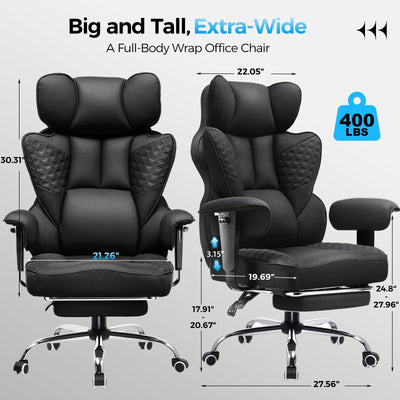 Big and Tall Office Chair Heavy Duty Wide Ergonomic Fabric Deluxe Embossing Designed Gaming Chair with Foot Rest,150°Reclining Adjustable Armrests Pocket Spring Back Support and Pillow