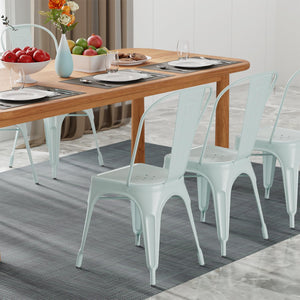 Set of 4 Metal Dining Chairs | Blue | Stackable Tolix Side Chairs with Backrest | Scratch-Resistant | Non-Slip Feet | Indoor/Outdoor Use | 330 lbs Capacity | Ideal for Kitchen & Restaurant