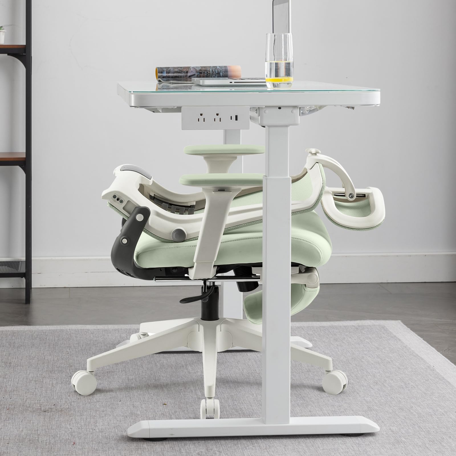 Foldable Office Chair with Foot Rest, Ergonomic Office Chair with Adjustable Lumbar Support, Headrest, Armrest, Home Office Desk Chair for Space Saving, Work from Home, Green