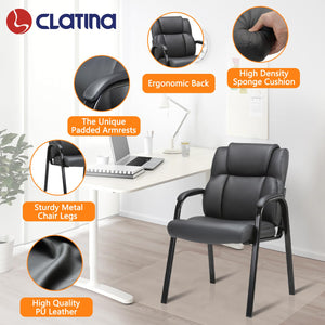 2 Pack, Leather Guest Chair with Padded Arm Rest for Reception Meeting Conference and Waiting Room Side Office Home Black