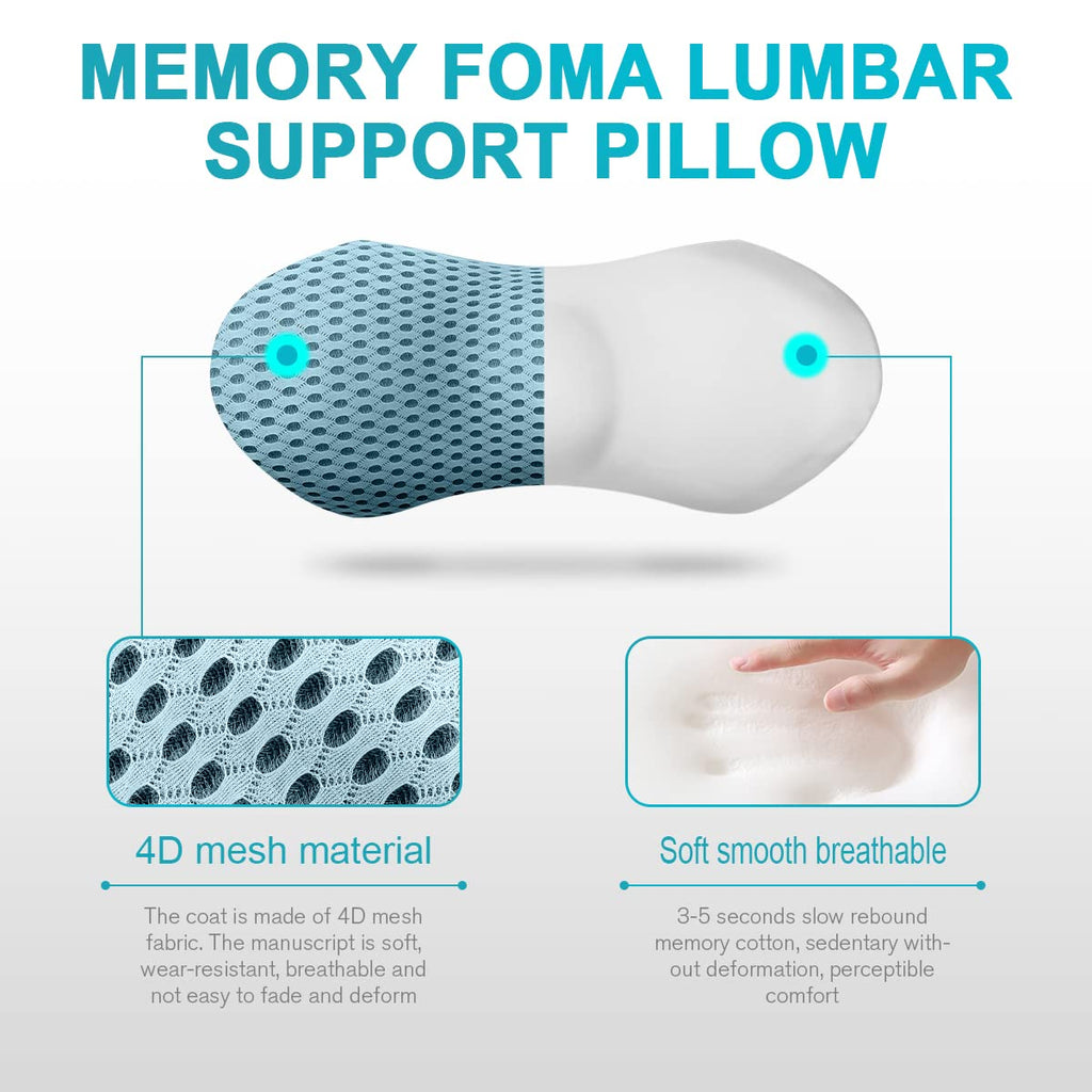 Lumbar Support Pillow for Office Chair, Memory Foam Lumbar Pillow for Lower Back Pain Relief (Blue)