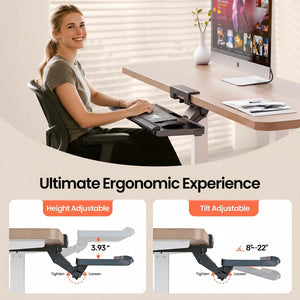 Upgraded Ergonomic Keyboard Tray Under Desk, Adjustable Sliding Keyboard Platform Holder, Keyboard Stand with Wrist Rest & Storage Drawer for Home, Office and Gaming, 24.4