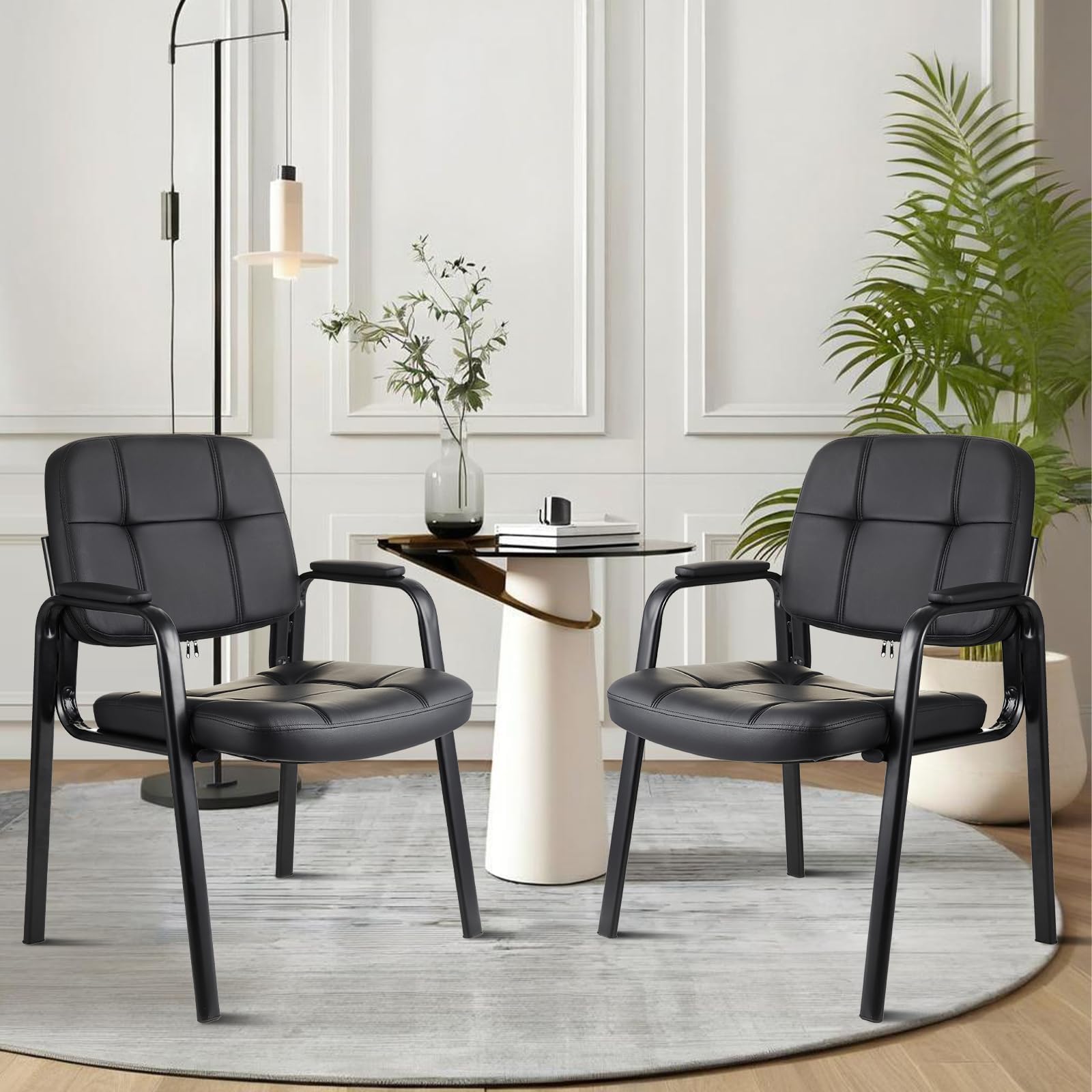 6 Pack, Waiting Room Guest Chair with Bonded Leather Padded Arm Rest for Office Reception and Conference Desk Black